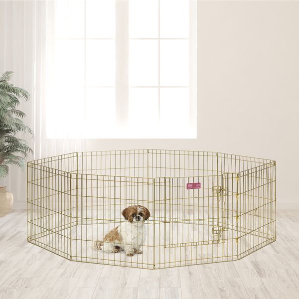 New Homes For Pets Metal Exercise Dog Playpen No Door, Gold, 24"H