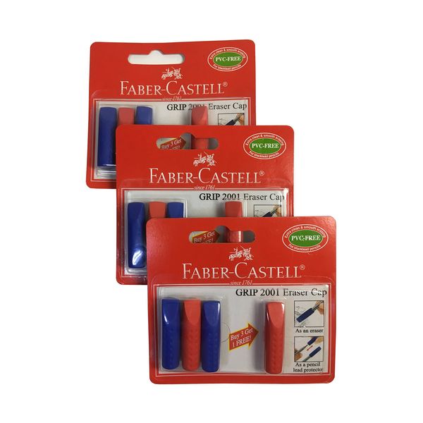 Faber-Castell Grip 2001 PVC Free Eraser Toppers Eraser Cap Eraser Top As an Eraser for Black Lead Pencils Or As Pencil Lead Protector Suitable for School Kids and Office (Total of 12 Eraser Caps)