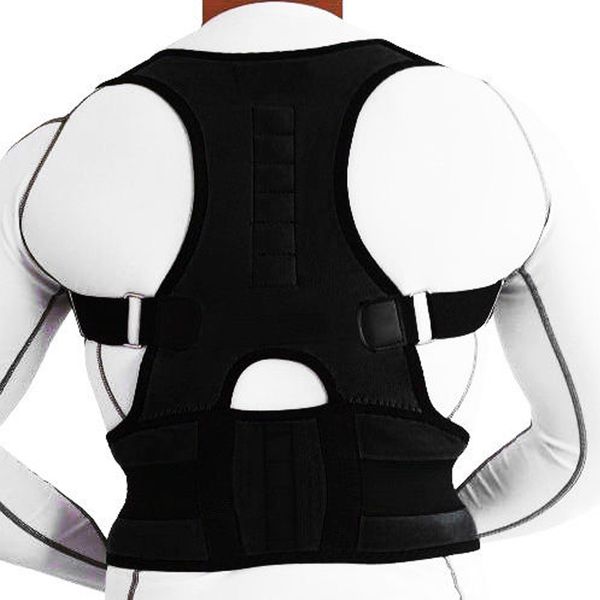 Back Support Neoprene Magnetic Shoulder Belt Lumbar Support Breathable Pain Medical Posture Corrector (Black, S)