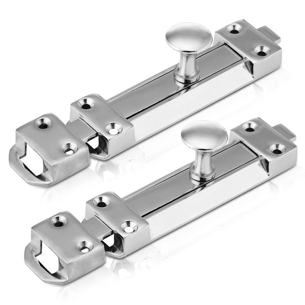 XFORT® 2 Pack Polished Chrome Door Bolt, Surface Mounted Sliding Door Lock, Durable Door Lock Bolts Ideal for Securing Internal Doors for Bedrooms, Bathrooms, Cupboards and Storage Units (100mm)