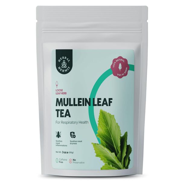 Herbal Hermit Mullein Leaf Herbal Tea Blend | Mullein Leaf Extract for Lungs Cleansing, Detox, and Respiratory Support | Cut and Sifted Dried Leaves | Promotes Overall Health | 3.0 oz / 85 grams