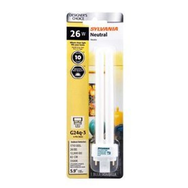 SYLVANIA 26-Watt (100W Equivalent) 3,500K Double Tube G24Q-2 Pin Base Bright White Dimmable CFL Bulb