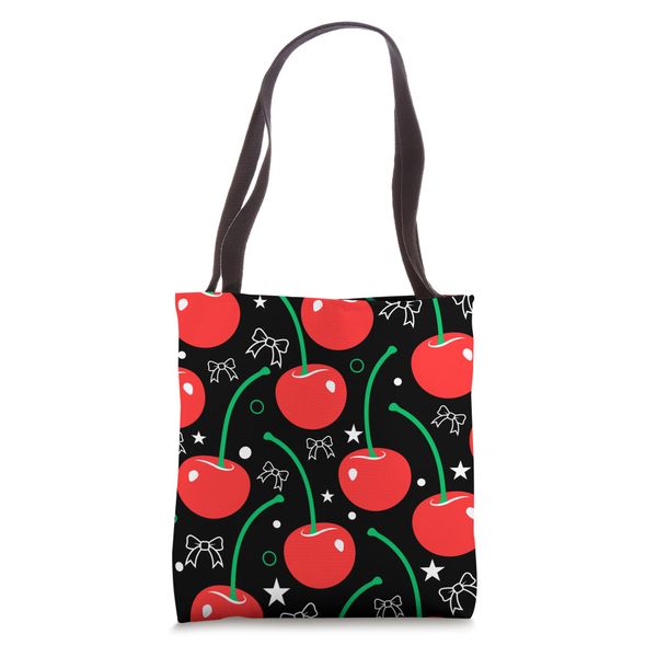Cute Red Cherry and Bows Cherry pattern Cherry fruit Tote Bag