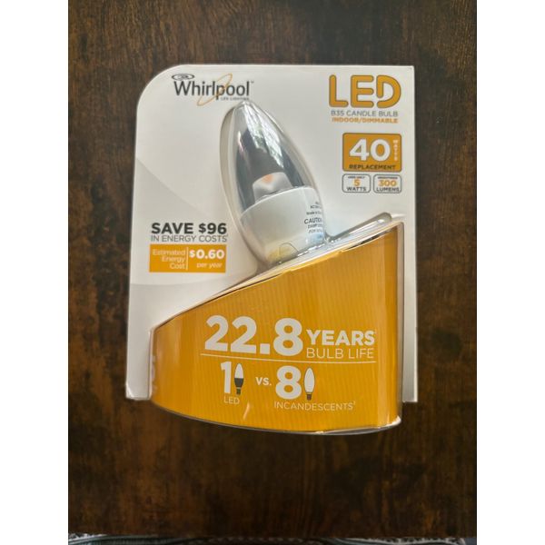 Whirlpool LED Candle light Bulb Indoor/Dimmable 40watt replacement bulb 5w usage