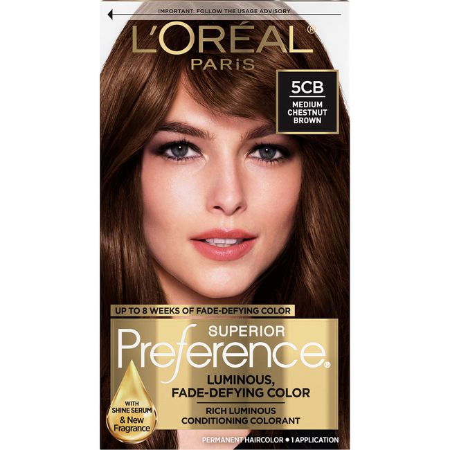 L'Oreal Paris Superior Preference Fade-Defying + Shine Permanent Hair Color, 5CB Medium Chestnut Brown, Pack of 1, Hair Dye