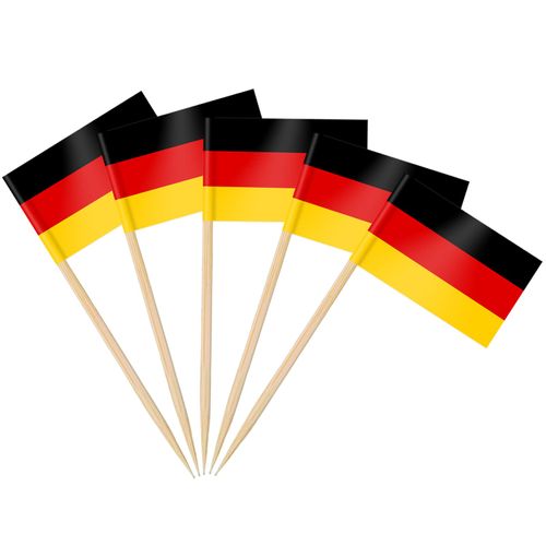 AhfuLife 200 Pcs German Flag Germany Toothpick Flags, Germany Flag Cupcake Toppers for Soccer Party Decoration, Mini German Flag for Oktoberfest Decorations