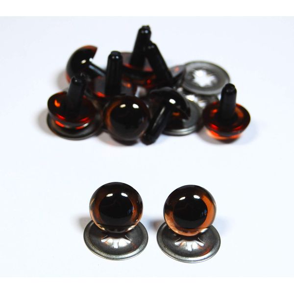 Pack of 5 Pairs - Transparent Brown Crystal Eyes with Metal Backs - 15mm - Safety Eyes for Soft Toys or Teddy Bears