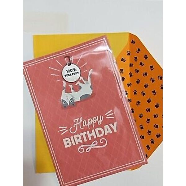 Hallmark Birthday Card ~ Woof & Purr Animal Theme w/ PET TAG " 100% Puurfect  "