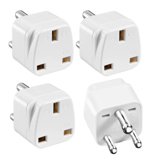 LUKELI 4 Pack UK to India Plug Adapter India Travel Adapter Maldives Plug Adapter for Indian Pakistan Sri Lanka,Burma,Maldives Iraq Nepal Yemen Zambia (White 4 Pack)