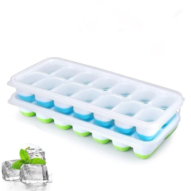 Silicone Ice Cube Tray with Lid Ice Maker Ice Maker Container Soft Leak Proof Ice Cube Tray with Lid Silicone Mold for Tea and Liquor Ice Maker Easy Access Pack of 2 (Fresh Color)