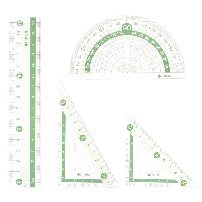 uxcell Ruler Set, 5.9 inches (15 cm), Straight Ruler, Protractor, Triangular Measuring Tool, Wavy Line, For Classroom, Home, Office, Green, 4 Pieces