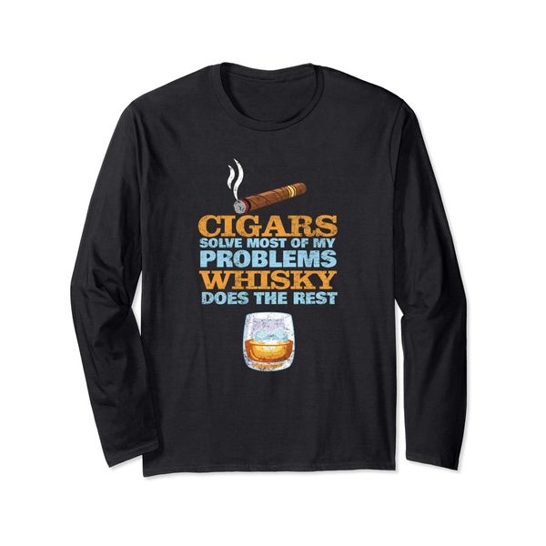 Cigar Whisky Solve Problems Funny Smoking Gift Long Sleeve T-Shirt