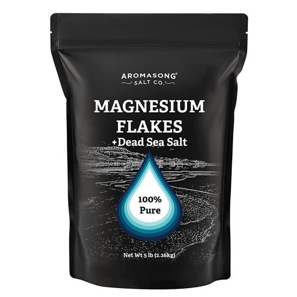 Aromasong Bath Salt Raw Magnesium Flakes + Dead Sea 5 lbs (2.3 kg) Resealable Pack Muscle Relaxation Organic Chloride