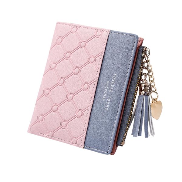 FuninCrea Leather Wallet, PU Small Purses for Women, Bifold Card Holder Small Purse with Zipper Coin Pocket, Multicard Women's Wallets Coin Purse for Cash, Cion, Card, Bill (Pink)