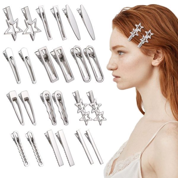 Giantree 24 Pcs Silver Hair Clips Set, Metal Hair Barrettes for Women Alligator Hair Clips Non Slip Wave Star Hair Clips for Women Girls Y2K Hair Accessories