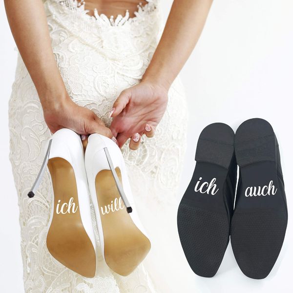 P023 Schuhaufkleber Hochzeit Set Schuhsticker Aufschrift "ich will" und "ich auch" für Braut und Bräutigam, Aufkleber, Schuh Sticker (Hellblau)