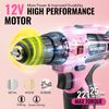WORKPRO 108PCS Pink Tool Set Power Drill Kits 1.5A Cordless Drills Keyless Chuck