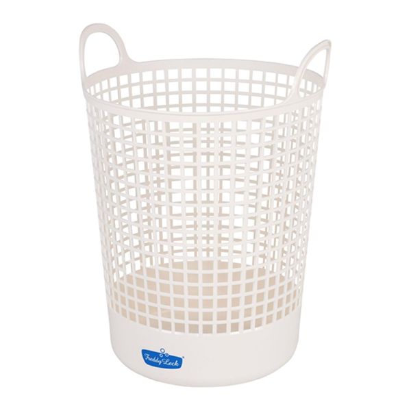 Freddy Leck FL-219 Laundry Basket, Big, White, 13.6 gal (39 L), Laundry Hamper, Lightweight, Simple, Stylish, Large Capacity, Cute, Easy to Carry, Easy to Store, Clean