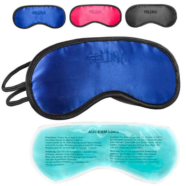 Sleeping mask with cooling pad Sleeping eye mask Night mask Sleeping goggles with adjustable rubber band and silk touch Cooling pad helps with migraine, headache & allergies (Blue)