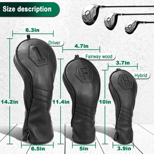 Golf Club Head covers Fairway Wood FW with Interchangeable Number Tag 3457X Black PU Leather Elastic Closure