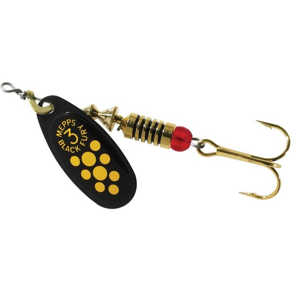 Mepps Black Fury - Plain trbl, Yellow dot