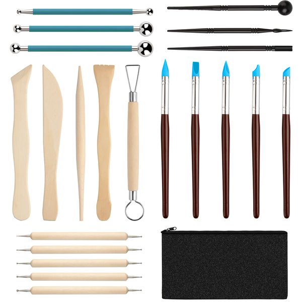 Polymer Clay Tools 22 Pcs Pottery Tools Kit Clay Modelling Sculpting Tools with a Storage Bag Sculpture Carving Tool for Beginners and Professionals Engraving Clay Ceramics