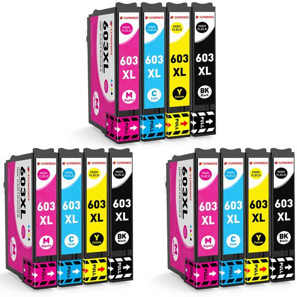 Clywenss 12-Pack 603XL Ink Cartridges Compatible with Epson 603 XL Multipack for Expression Home XP2100 XP3100 XP4100 XP-2100 XP-3100 XP-4100 XP-2150 XP-3155 XP-4105 Workforce WF-2830 WF-2835 WF-2850