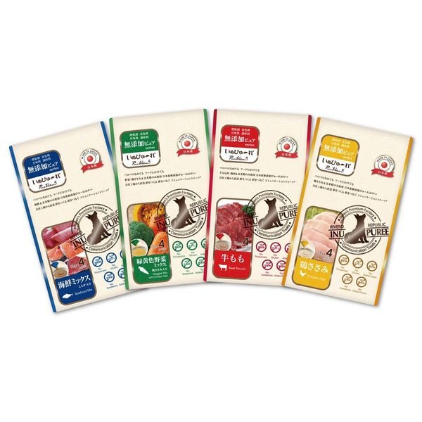 [Uses Brown Rice Flour] [Dog Trial Set/ Up to 1 Per Person] Japanese Dog Treats Inupyure Additive-Free Pure PureValue 5 Trial Set, Set of 16 (4 x 4 Bags), Chicken Scissors, Beef Thigh, Green and