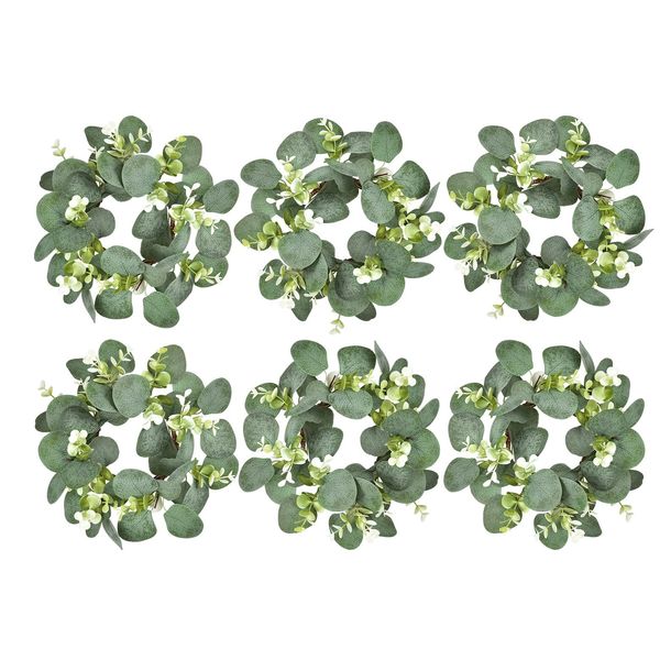 LSKYTOP 6Pcs Eucalyptus Wreath Faux Kitchen Cabinet Wreaths Artificial Greenery Wreath Farmhouse Wreath for Door Wall Window Decor, 9Inch/PC