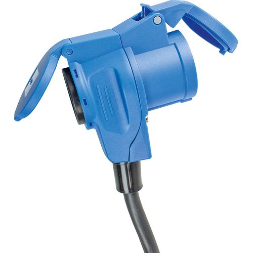 as - Schwabe CEE Extension Cable Caravan 1.5 m - 230 V / 16 A / 3 Pin - CEE Plug & CEE Angled Coupling + Schuko Socket with Hinged Lid - Extension Cable IP44 - Made in EU I 61482