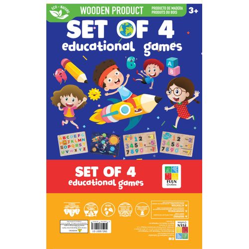 Set of 4 Educational Wooden Puzzles – Solar System, Alphabet, Addition & Subtraction