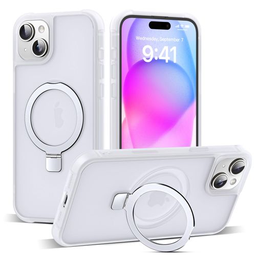 SKYLMW Compatible with iPhone 15 Case with Invisible Magnetic O-Ring Stand Military-Grade Phone Case for iPhone 15 6.1" [Compatible with Mag-Safe][Great Grip Feeling],Translucent