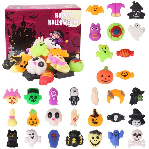 32 pcs Halloween Mochi Squishy Toys,Slow Rising Soft Squishies Toy,Stress Relief Toys,Party Favors Bulk for Kids,Squishy Goodie Bag Gifts,Halloween Treat Bag Classroom Prizes for Kids