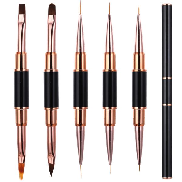 5 Pcs Double-Ended Acrylic Nail Art Brushes Set Nail Art Design Pen Painting Tools Nail Art Liner Brush Nail Dotting Pen Super Fine Striper Brush Set for Nail DIY Salon at Home