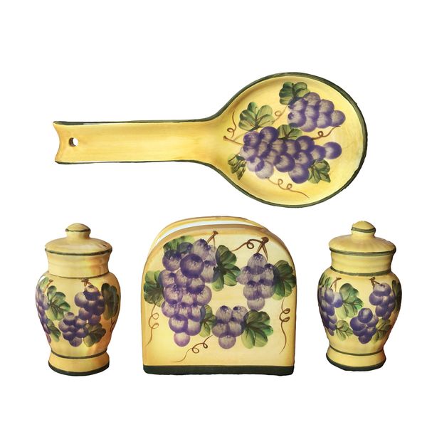 Tuscany Sonoma Grape Hand Painted Ceramic Table Top Set, 82525/28 by ACK