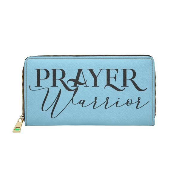 Womens Wallet, Zip Purse, Sky Blue & Black Prayer Warrior - One size