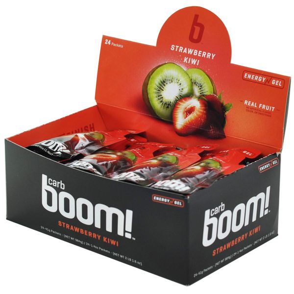 Boom Nutrition - Carb Boom Energy Gel - Fruit-Flavored Energy Gels - Workout Gel - Energy Gel for Cycling - Running Gel - Natural Energy Gel - Strawberry Kiwi (24 Pack)