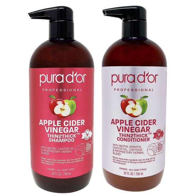 PURA D'OR Apple Cider Vinegar Thin2Thick Shampoo & Conditioner 24 oz each