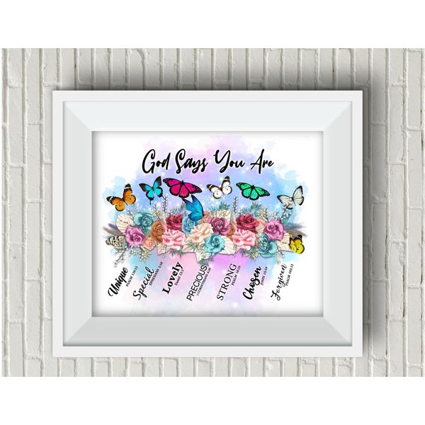 God Says You Are Strong Suicide Awareness Butterflies Roses UNFRAMED Art Print