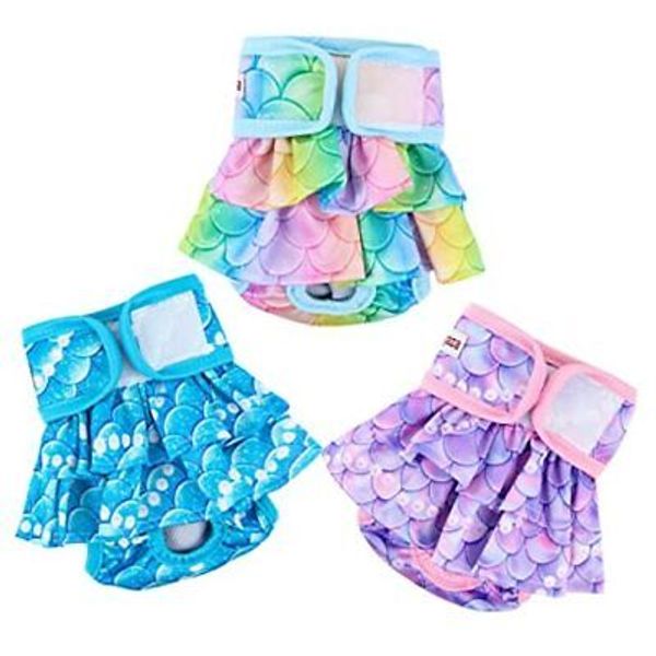 Dog Diapers Female (3 Pack), Reusable Pet Diapers for Female X-Large Mermaid