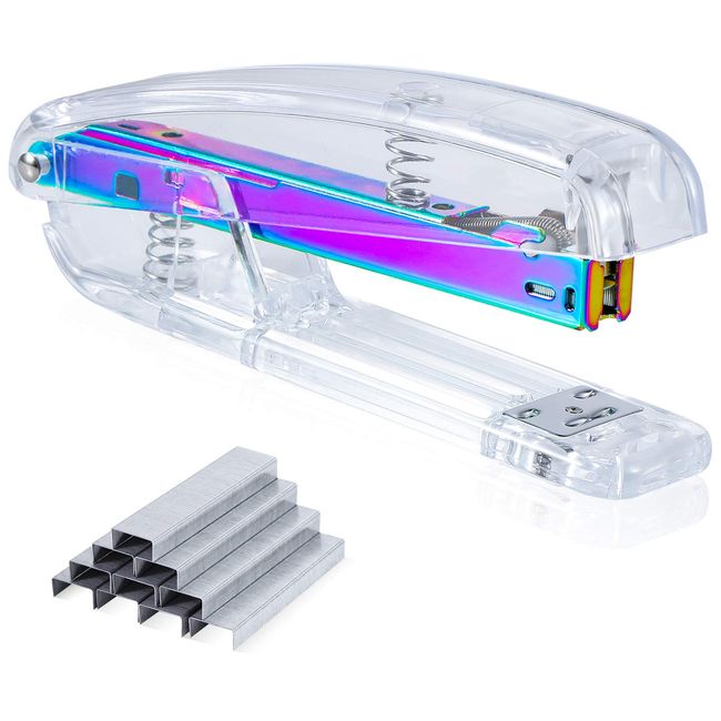 SEAKOS Acrylic Originality Stapler,Fashion Transparent Shape,Office and Home Stapler,Student Stapler,Quality Spring,Durable Acrylic,Free 1000 26/6 Staples,(Laser)