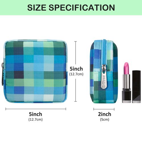 DOB SECHS Waterproof Canvas Mini Travel Makeup Carrying Case Wash Bags Cosmetic Bag Portable Electronics Accessories Organizer Wash Gym Shaving Bag,Blue-check