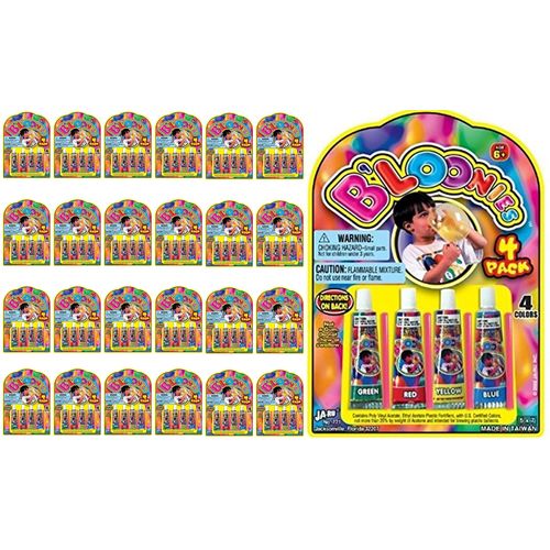 JA-RU B'loonies Plastic Balloons Variety 4 (96 Tubes in 24 Packs) Original Bloonies Bubble Making Toy Classic Retro Toys for Kids & Adults Fidget Toy Party Favor for Kids Birthday. 771-24s