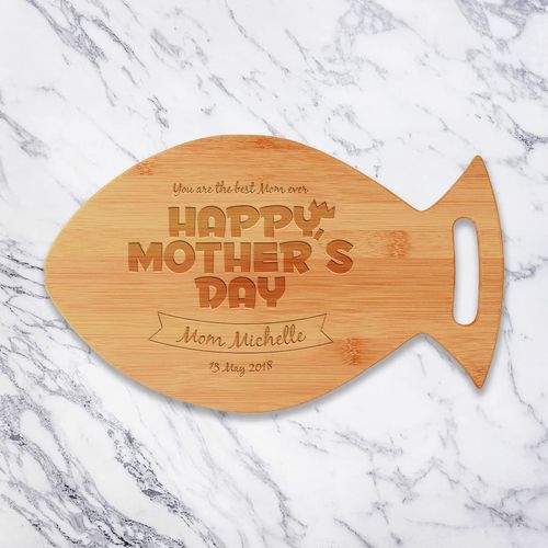 Custom Mother's Day Cutting Board, Personalized Presents for Mom, Fish Shaped Cutting Board, Happy Mother's Day Presents, Organic Bamboo Cutting Boards, Exquisite Craftsmanship Charcuterie Boards Set
