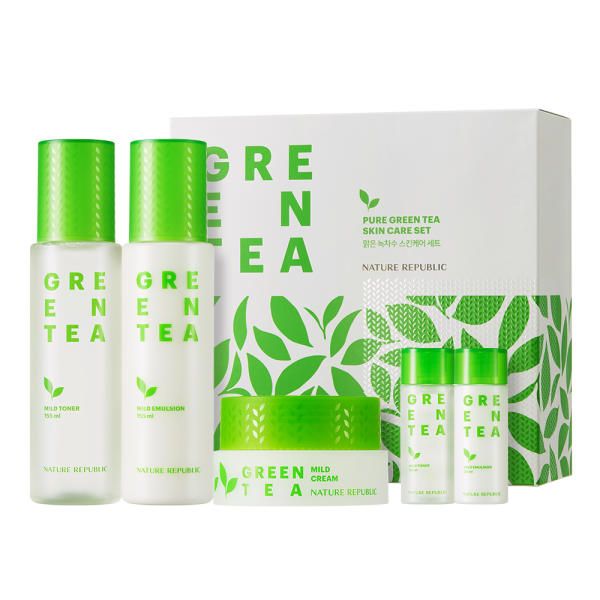 Nature Republic Clear Green Tea Water Skin Care Set (Toner 175ml + Emulsion 175ml + Cream 50ml)