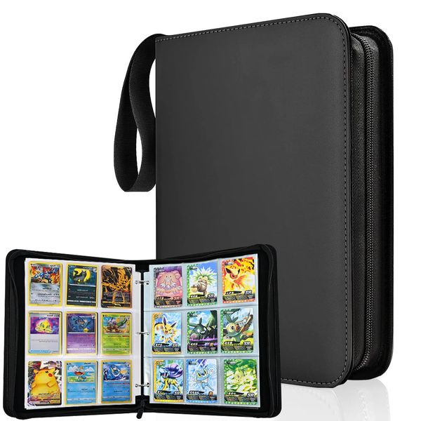 Card File, Card Binder, Sticker File, 9 Pockets, Holds 720 Cards, Portable Zipper, Collects Card Sheets, Other Game Cards (9 Pockets, Black)