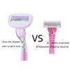 2 Handles + 6 Blades Women Razor Kit Shaver Replacement Heads Bikini Hair Removal Tool Non-Slip Travel Carry-Purple