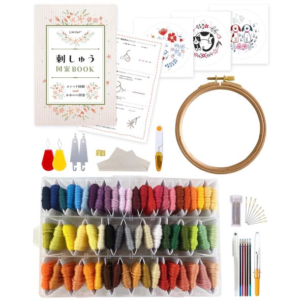 RITALT Embroidery Kit, Embroidery Thread, 60 Colors, Patterns, Embroidery Frame, Beginners, Set, Storage, Cloth (No. 25/8m/6 Spelling)