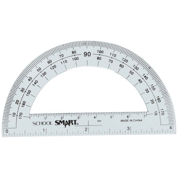 School Smart Plastic 180 Degree Protractor with 4 inch Ruler, Clear, Pack of 12