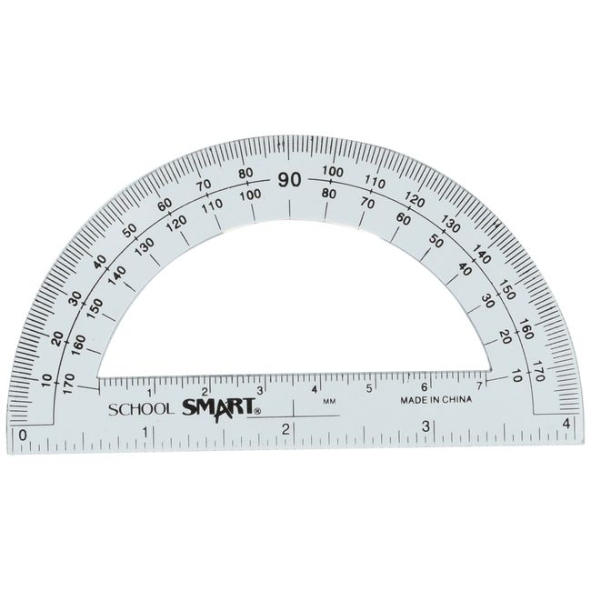 School Smart Plastic 180 Degree Protractor with 4 inch Ruler, Clear, Pack of 12